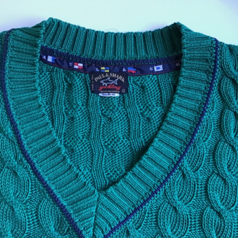Paul & Shark Yachting green cabled cotton pullover Sz XL made in Italy 🇮🇹